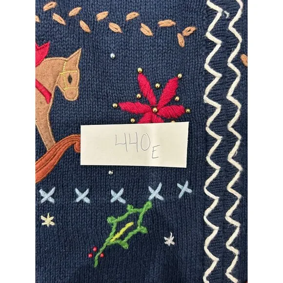 Hampshire Studio Snow Holiday Vest Navy Blue Festive Embroidery Sz L - Picture 8 of 8